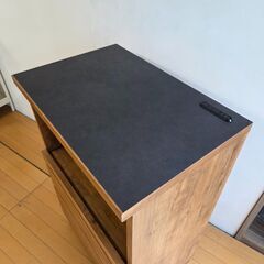 未使用訳あり キッチンカウンター 幅60cm 高さ92.5 ヴィンテージ ブラウン 背面化粧 収納 間仕切り 食器収納 レンジ台 レンジボードの画像