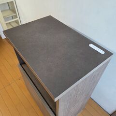未使用訳あり キッチンカウンター 幅60 高さ92.5 グレージュ ベージュ ライトブラウン 背面化粧 収納 間仕切り 食器収納 レンジボードの画像