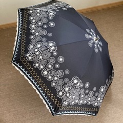DHC折りたたみ 日傘　黒　花柄　レースの画像