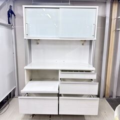  24807  2枚ガラス扉キッチンボード　幅140㎝　ソフトクローズ 松田家具   ◆大阪市内・東大阪市他 6,000円以上ご購入で無料配達いたします！◆ ※高槻・枚方方面◆西宮・尼崎方面◆生駒方面　それぞれ条件付き無料配送あり！            の画像