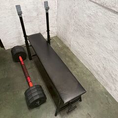 ベンチプレスセット 3kg/8枚 2kg/4枚 1.5kg/4枚 セット ベンチ付 シャフト長104cm 筋トレ器具 Y1988の画像