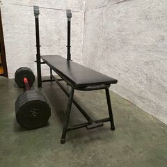 ベンチプレスセット 3kg/8枚 2kg/4枚 1.5kg/4枚 セット ベンチ付 シャフト長104cm 筋トレ器具 Y1988の画像
