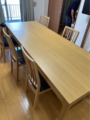 イケア　エーケダーレン　伸長式木製ダイニングテーブル　チェア6脚セット