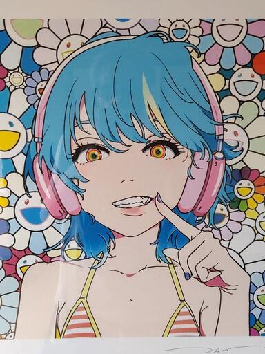 ウ*ン様 村上隆 　コラボ　サイン　版画 　真正証明付　メバエスマイル　額装　リ 村上隆 コラボサイン版画 真正証明付メバエスマイル額装