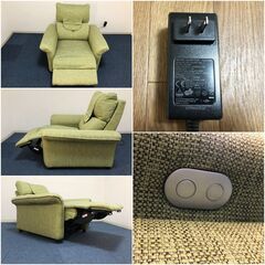 電動リクライニングソファ 1人用布張り NITORI ピュールGRグリーン 体圧分散性の高いポケットコイル 展開角度120度・無段階調節可能の画像