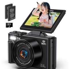 ☆新品未使用☆デジタルカメラ 5K録画 デジカメ 7500万画素 180度回転の画像