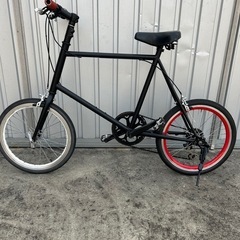 ミニベロ 自転車 マットブラック赤ハンドル整備済の画像