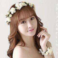 未使用 花かんむり 華やか かわいい 髪飾り腕飾り2点セット パーティー 結婚式 撮影 衣装の画像