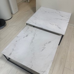 LOWYA　ロウヤ　二段式大理石風　ローテーブル　ネストテーブルの画像