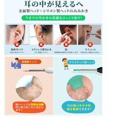 🦻【新品未使用】カメラ付き耳かき 1200万画素 高画質WiFi接続 3.5mm極細レンズ 左右反転機能 Type-C充電 IP67防水 LEDライト搭載 iPhone/Android対応 写真録画対応 交換ヘッド付 日本語説明書付き みみかきスコープ 耳掃除の画像