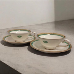 最終値下げ‼️LANCEL 洋食器セット ティーカップ 深皿 PARIS ランセル お皿 シンプル ゴールド×グリーン まとめ売り 自宅保管品の画像