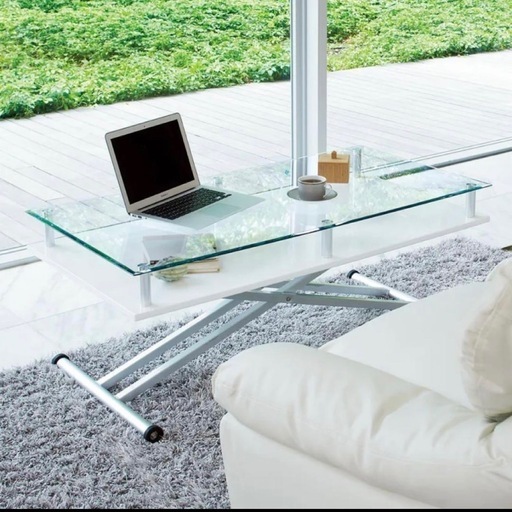 【ディノス】昇降式テーブル ガラステーブル [幅120cm]