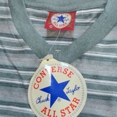 コンバースCONVERSE  メンズ長袖Tシャツ　未使用　サイズL　グレー系ボーダー　綿100%の画像