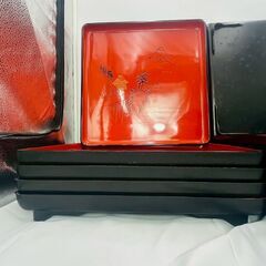 【❗️✨店舗様向け✨❗️】漆器トレー ✨まとめ売り11枚✨朱×黒🌟山水画＆銘あり❗️の画像