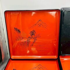 【❗️✨店舗様向け✨❗️】漆器トレー ✨まとめ売り11枚✨朱×黒🌟山水画＆銘あり❗️の画像