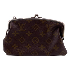 ルイヴィトン LOUIS VUITTON ポーチ モノグラム バケットUSA ヴィンテージ がま口 ポーチ コインケース チェーン付き ブラウンの画像