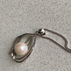silver925 パール付ネックレス　オープンペンダント ネックレス　刻印ありの画像