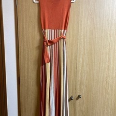REDYAZEL カーディガン×配色ニットプリーツワンピース　オレンジの画像