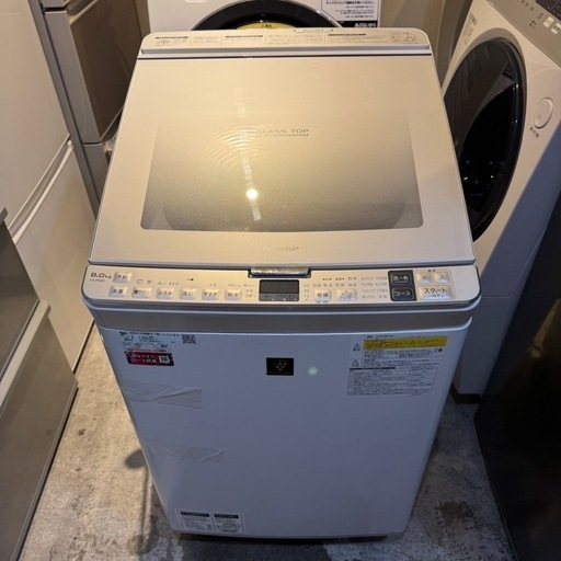 A047☆2019年製☆シャープ 洗濯機 8KG 熱乾燥付き ガラストップ