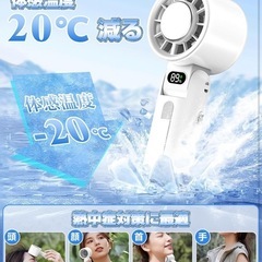 ハンディファン 冷却プレート付き 携帯扇風機 冷感 手持ち扇風機 小型 強力 100段階風力 160°折り畳み 3200mAh 長時間稼働 LED残量表示 USB充電式 暑さ対策 卓上 首掛け カラビナ付き ストラップ付属 ホワイトの画像