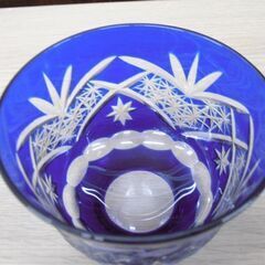 美品 色被せ切子 匠 源 グラス 5客セット 切子硝子 冷茶グラス ブルー 桐箱入り 苫小牧西店の画像