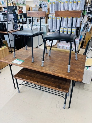 ★966 (インダストリアルスタイル好き必見)　4人掛けダイニングセット　お洒落　茶　　【リサイクルマート鹿児島宇宿店】