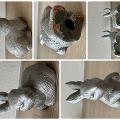 うさぎの親子　ガーデニング雑貨　3体セット シルバータイプ　陶器　アンティーク風の画像