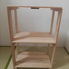 木製 ラック 3段（サイズ約：高65.5㎝ｘ横42.5㎝ｘ奥27㎝）の画像