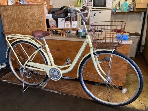 幸*）様 中古美品LEDオートライト自転車★27インチ★ベージュ★注※配達地域限 SALE！8月末まで防犯登録無料！前後タイヤ・後輪チューブ新品