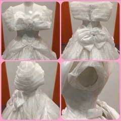 ほぼフルセット② 海外挙式・二次会に　ウエディングドレス(ドレス、パニエ、ベール、ティアラ、グローブ、コサージュ、インナー)
の画像