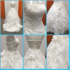 ほぼフルセット① ウエディングドレス(ドレス、パニエ、インナー、ベール、ロンググローブ、カチューシャ)の画像