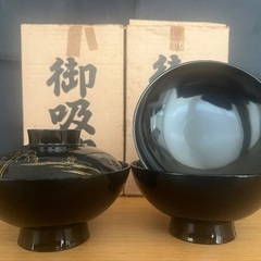 御吸椀　古代型吸物椀　山水　総黒　蓋付　19客の画像