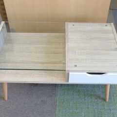 幅79㎝ ローテーブル 引き出し付き 奥行45×高さ37ｃｍ  ガラス センターテーブル ガラス  札幌 北20条店の画像