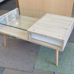 幅79㎝ ローテーブル 引き出し付き 奥行45×高さ37ｃｍ  ガラス センターテーブル ガラス  札幌 北20条店の画像
