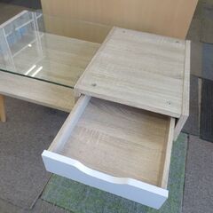 幅79㎝ ローテーブル 引き出し付き 奥行45×高さ37ｃｍ  ガラス センターテーブル ガラス  札幌 北20条店の画像