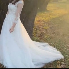 袖あり　ウェディングドレスの画像
