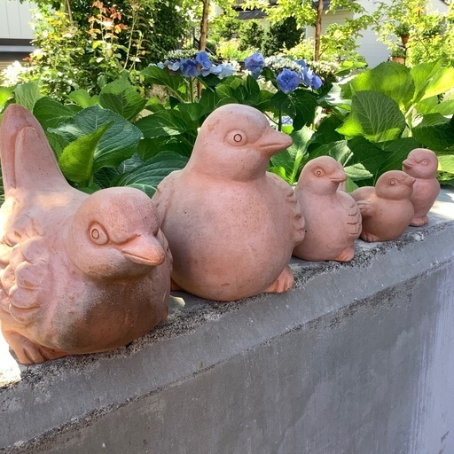 テラコッタ製　ガーデニング　オブジェ　鳥さんの親子　5点