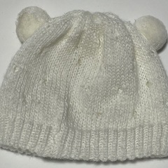 【美品】ふわふわ耳付きベビーニット帽 36-40cm ホワイト 新生児〜6ヶ月頃の画像