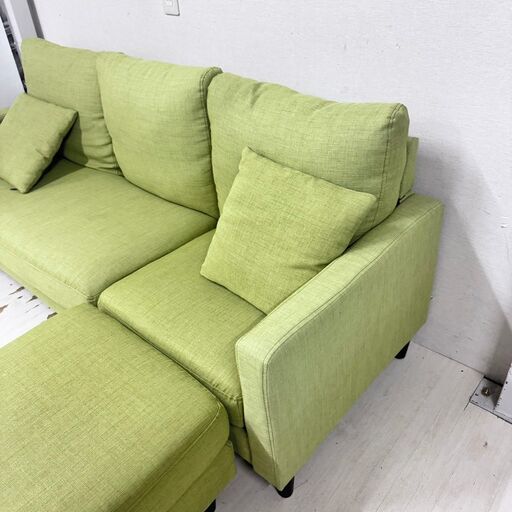  24810  オットマン付きカウチソファ、3人掛けソファ    ◆大阪市内・東大阪市他 6,000円以上ご購入で無料配達いたします！