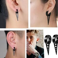 両耳用/三角形イヤーカフ（新品）ブラックの画像