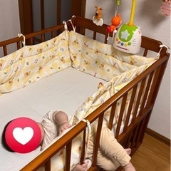 中古 ベビーベッド ベッドガード付き クーファンとベビー商品の株式会社フジキ / ベビーポルカ ベッド