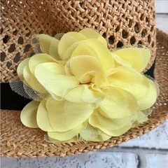 【未使用】キッズ 麦わら帽子50 ストローハット 黄花 ブラウン　外遊びの画像