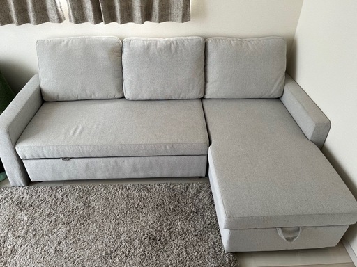 ニトリの布張りカウチソファベッド〔ノアーク2 GY〕
