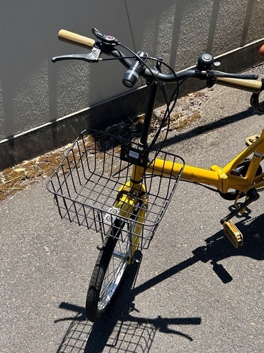 【通学に便利】折りたたみ自転車 20インチ／イエロー／シマノ6段変速／前カゴ・荷台付き
