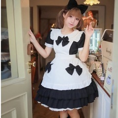 メイド コスプレ 衣装 フリル ロリータ カチューシャ ハロウィン クリスマス メイド コスプレの画像