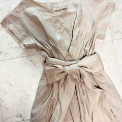 【美品】イエナ　IENA 半袖ロングワンピース　リネン100% 日本製　ベージュの画像