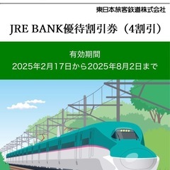【本日まで利用可能】JRE BANK優待割引券（4割引）2枚　
