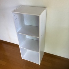 ★カラーBOX（白木目3段長）「美品」