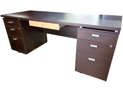 NO.2532 両袖机 デスク 事務机 ダークブラウン 幅180cm 鍵付き オフィス 家具 中古