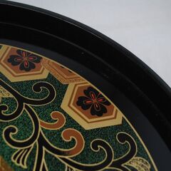  [1440]蜂の巣模様 漆器盆　六角形模様　直径35cm　丸盆　昭和レトロの画像